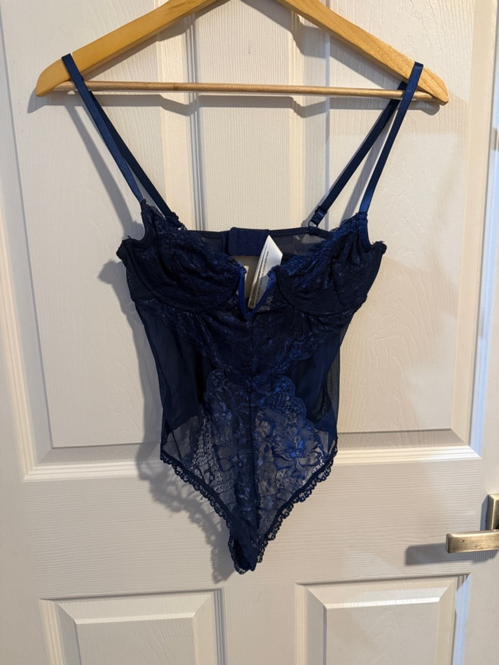 Forever 21 Navy Lace Sheer Teddy Bodysuit